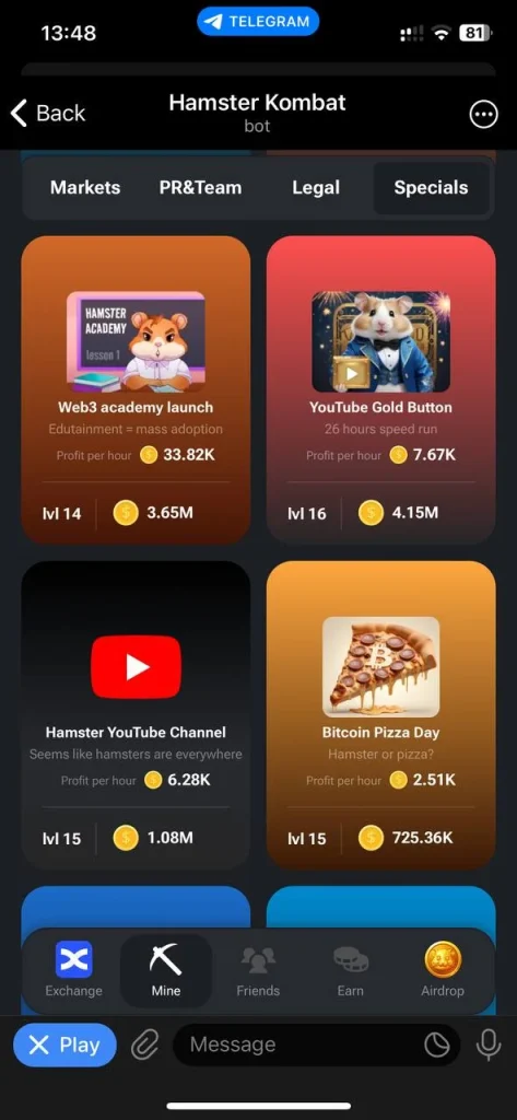 Best Cards in Special Tab