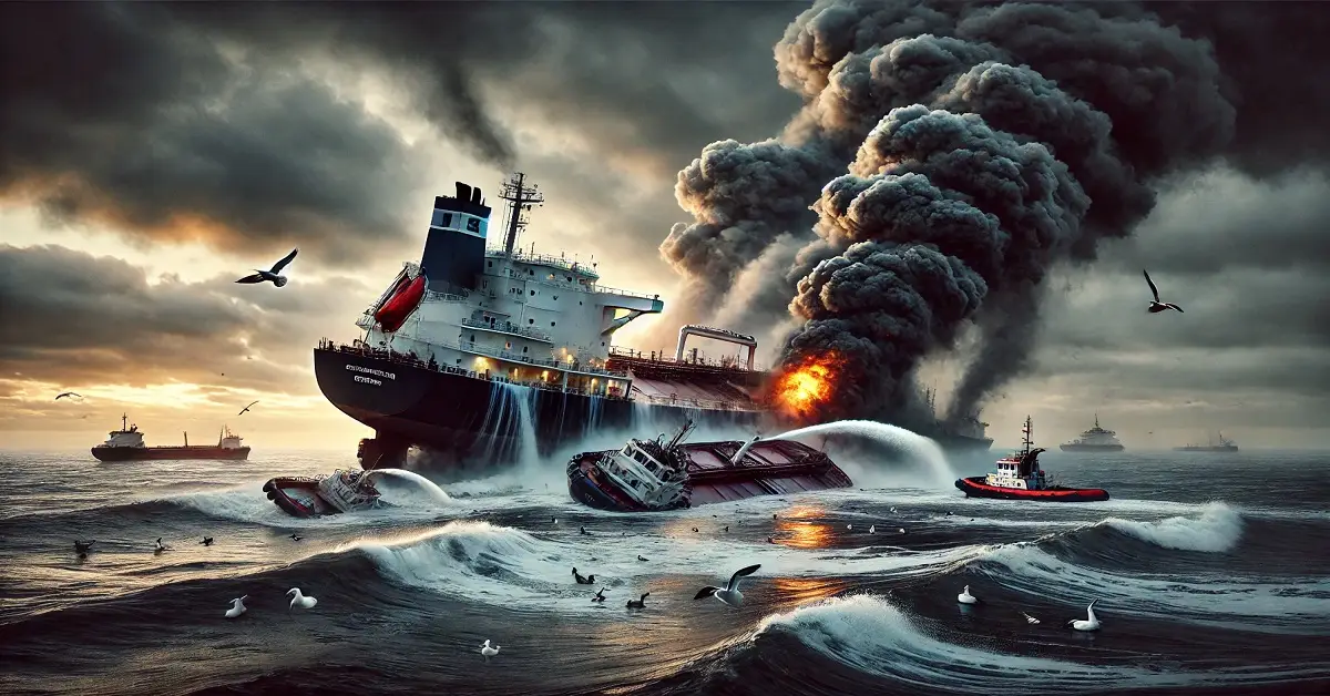 Environmental disaster in the North Sea: Oil Tanker Cargo Ship ...