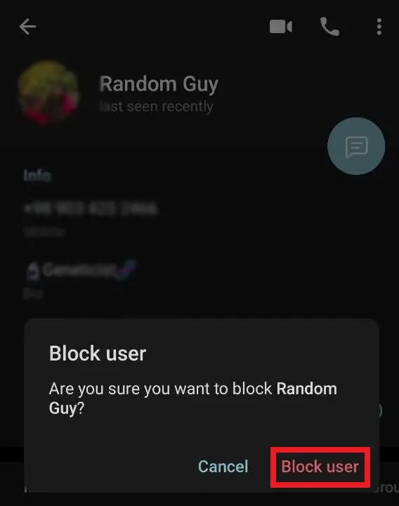 Step 3: Click on 'Block User'