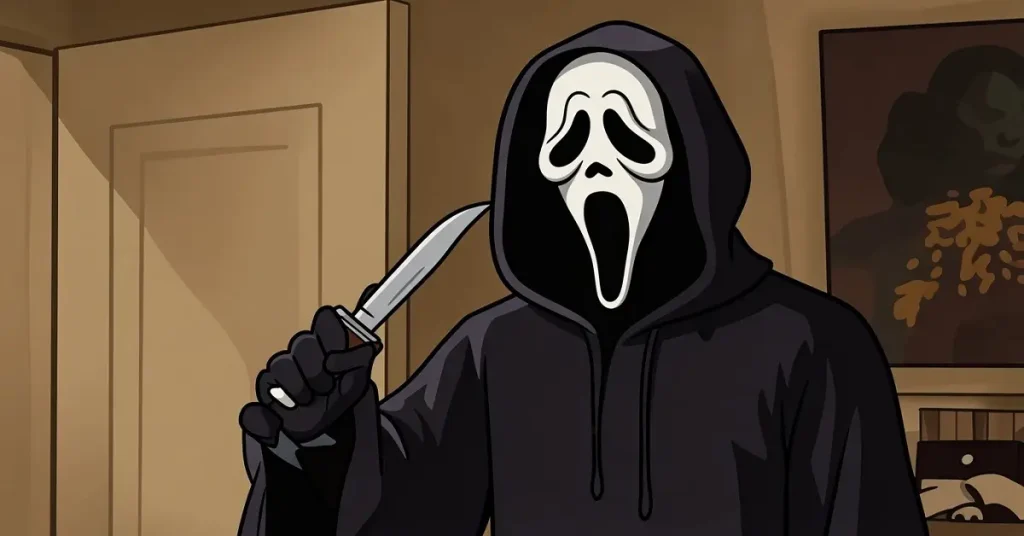 AI generated fan made illustration of the main charecter in the scary movie Scream 7